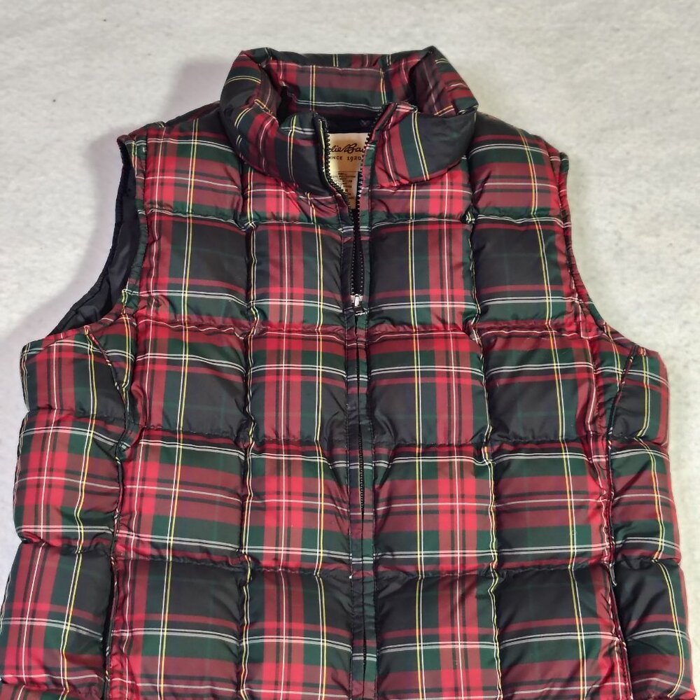 Eddie Bauer Goose Down Vest Womens Plaid Red Green Black Full Zip Puffer - Picture 4 of 16